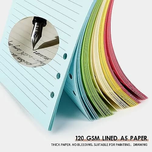 Mafegu Refill Paper A5 5-Color Ruled | 120 GSM Thick Loose Leaf Sheets for Planners thumbnail 2