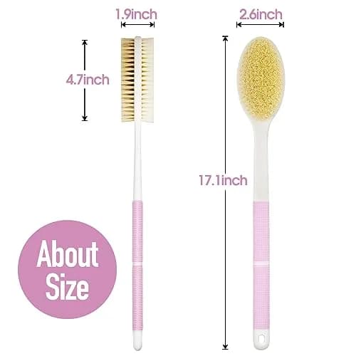Backski Pink Body Scrubber Long Handle with Stiff & Soft Bristles | 43.5 cm (17.12 Inch) thumbnail 5
