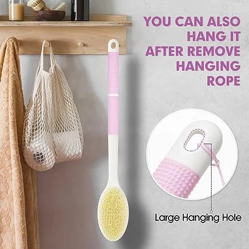 Backski Pink Body Scrubber Long Handle with Stiff & Soft Bristles | 43.5 cm (17.12 Inch) thumbnail 7