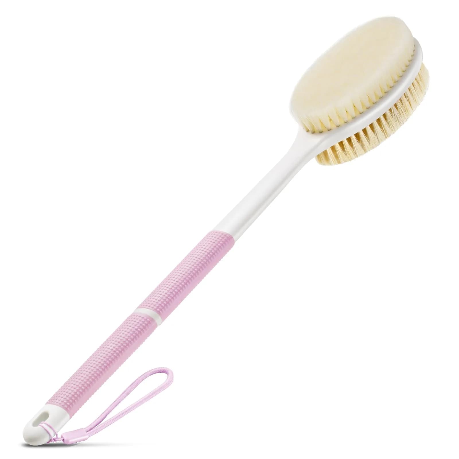 Backski Pink Body Scrubber Long Handle with Stiff & Soft Bristles | 43.5 cm (17.12 Inch)
