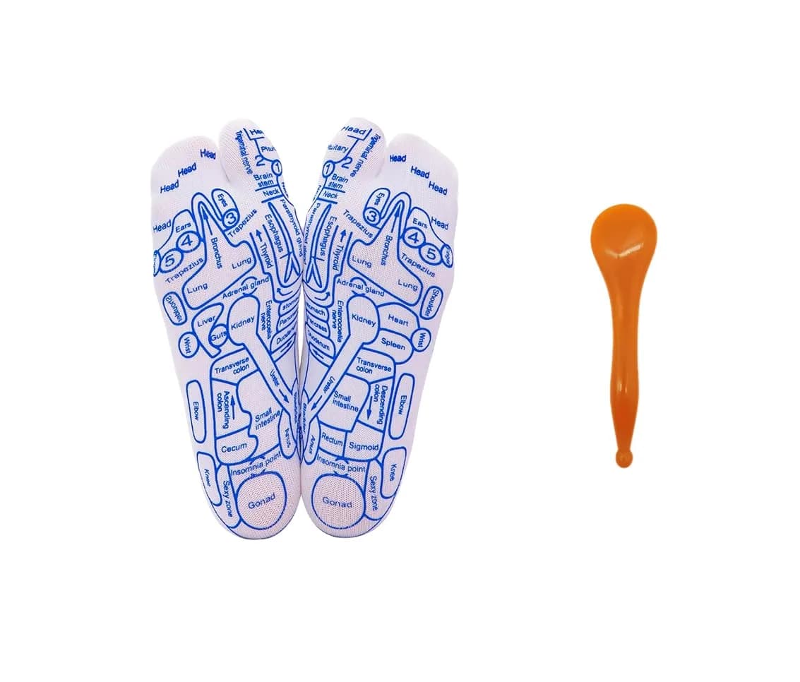 Broman Reflexology Socks for Foot Massage, Men's Size (1 Pair, Cotton) | Acupressure Pen Included — Dual-Heads / WomenSize