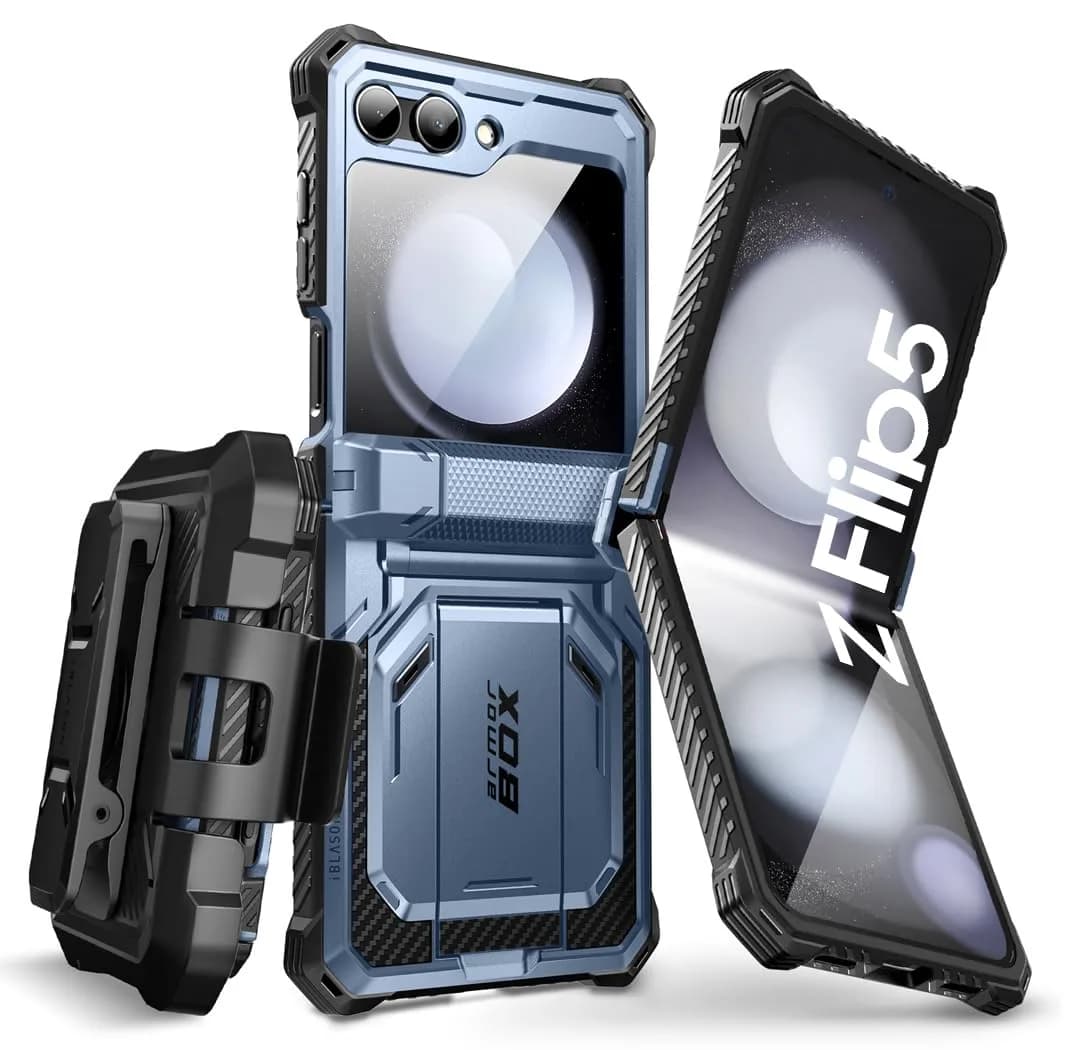 i-Blason for Samsung Galaxy Z Flip 5 Case with Stand, Dark Green | Shockproof Flip Cover — Blue