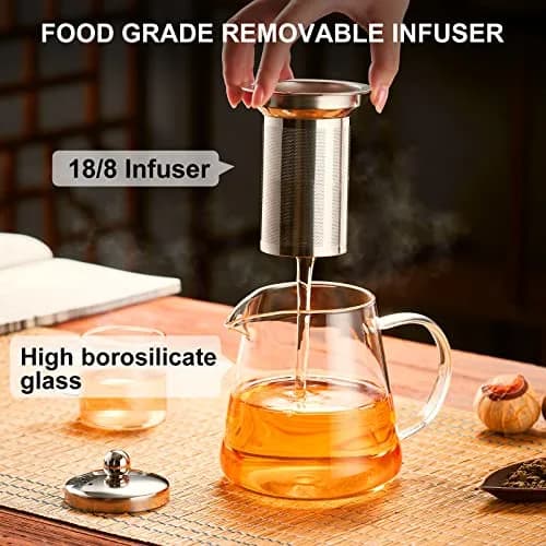 PARACITY Glass Teapot Stovetop 32 OZ | Borosilicate Clear Tea Kettle with Infuser thumbnail 5