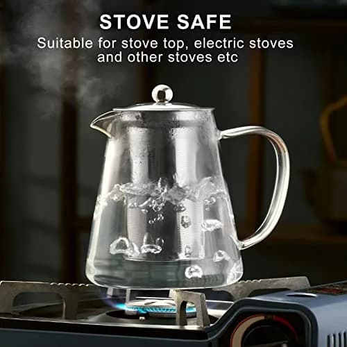 PARACITY Glass Teapot Stovetop 32 OZ | Borosilicate Clear Tea Kettle with Infuser thumbnail 6