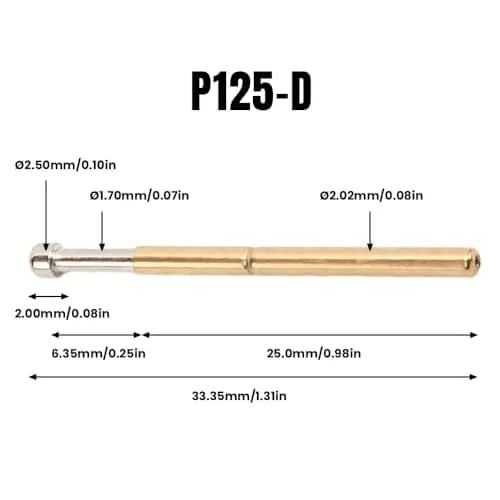 BORDSTRACT P125-D Spring Test Probes 100Pcs (2.02mm Needle Dia, 33.35mm Length) | High Accuracy Round Pogo Pins for PCB Testing thumbnail 2