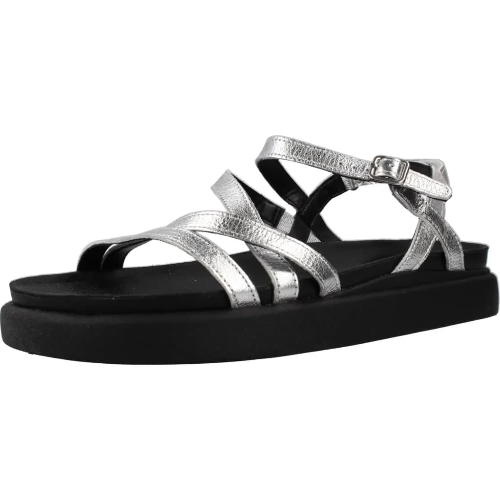 Clarks Women's Aristella RoseSandal, Silver Metallic, 8 | Classic Leather Flat with Buckle - main product image