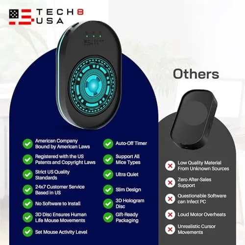 TECH8 USA Undetectable Mouse Mover Jiggler with Ambient Glow Ring and 3D Hologram Alien Disc, Plug & Play, No Software Required thumbnail 7