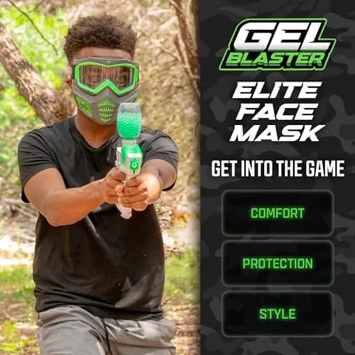 Gel Blaster Elite Face Mask with Detachable Goggles & Glow-in-the-Dark Trim, Green | Ages 14+ Tactical Paintball Mask thumbnail 2