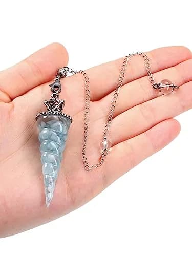 Jovivi Natural Aquamarine Crystal Pendulum for Divination Dowsing, 52mm (2.05") Cone Pointed Pendant with 9" Chain, Resin Chip Stones Healing Reiki Chakra Gemstone thumbnail 3