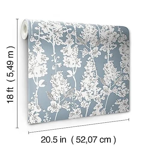 By Dylan M Blue Larkspur Peel and Stick Wallpaper | Botanical Floral Design, 20.5" x 216" thumbnail 4