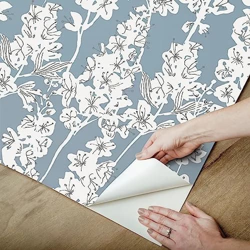 By Dylan M Blue Larkspur Peel and Stick Wallpaper | Botanical Floral Design, 20.5" x 216" thumbnail 5