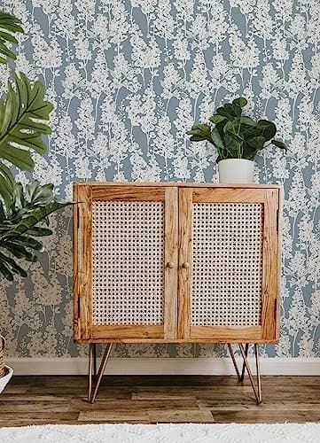 By Dylan M Blue Larkspur Peel and Stick Wallpaper | Botanical Floral Design, 20.5" x 216" thumbnail 3