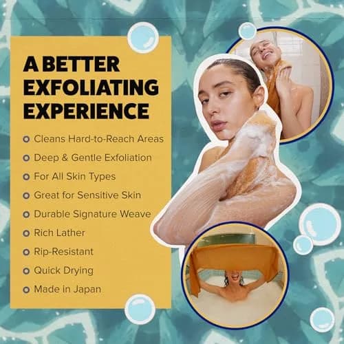 GOSHI Exfoliating Shower Towel - Long Body Scrubber, Orange | Rip-Resistant, Gentle & Effective thumbnail 3