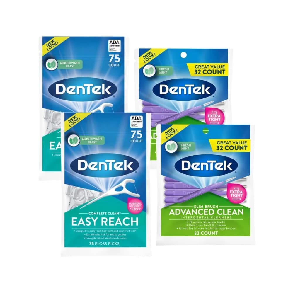 DenTek Complete Clean Variety Pack Floss Picks & Interdental Cleansers 214 Count | Fresh Mint Angles & Slim Brush