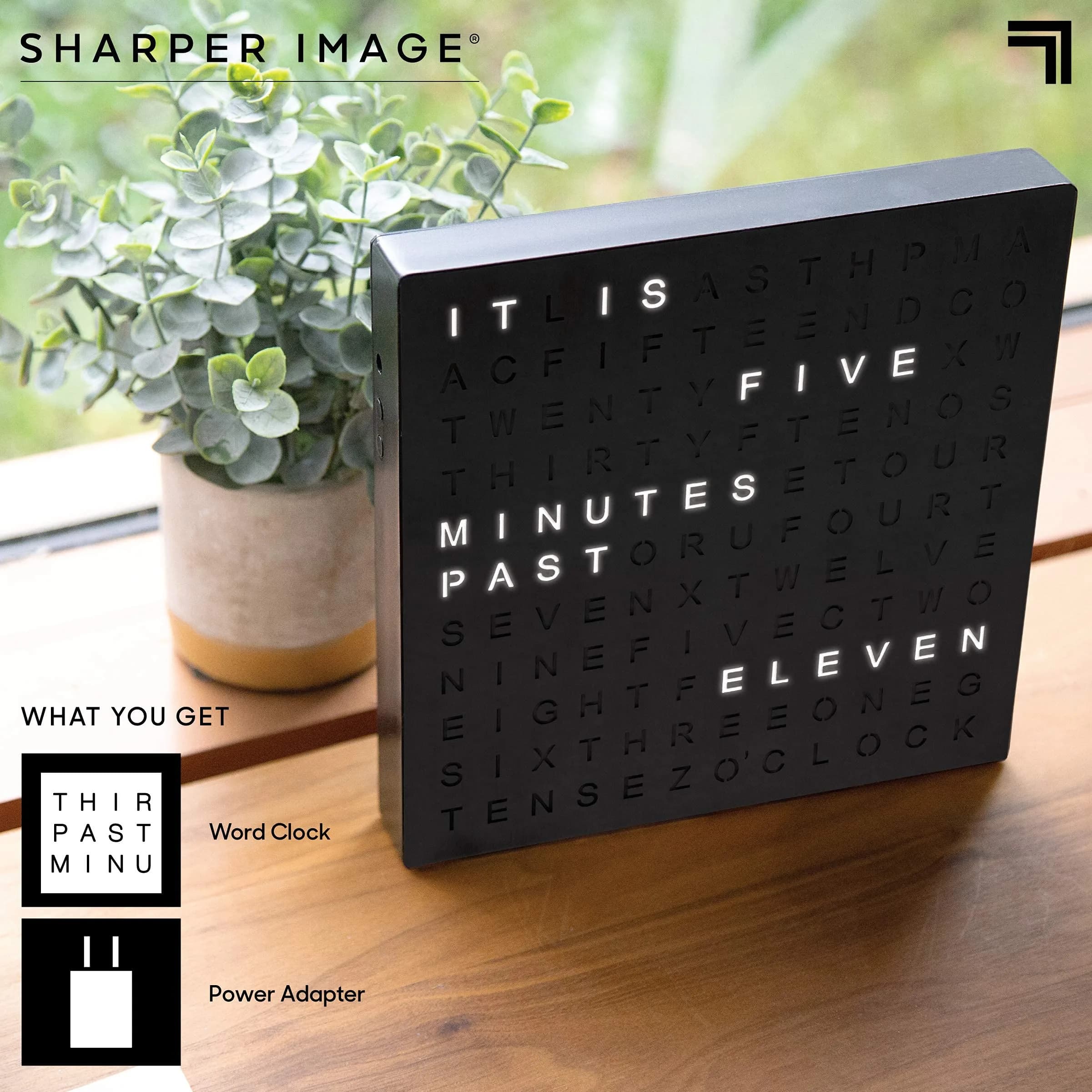 Sharper Image LED Word Digital Clock, 7.75" | Modern Time Display, Silver Finish, Light-Up Wall & Desk Decor thumbnail 5