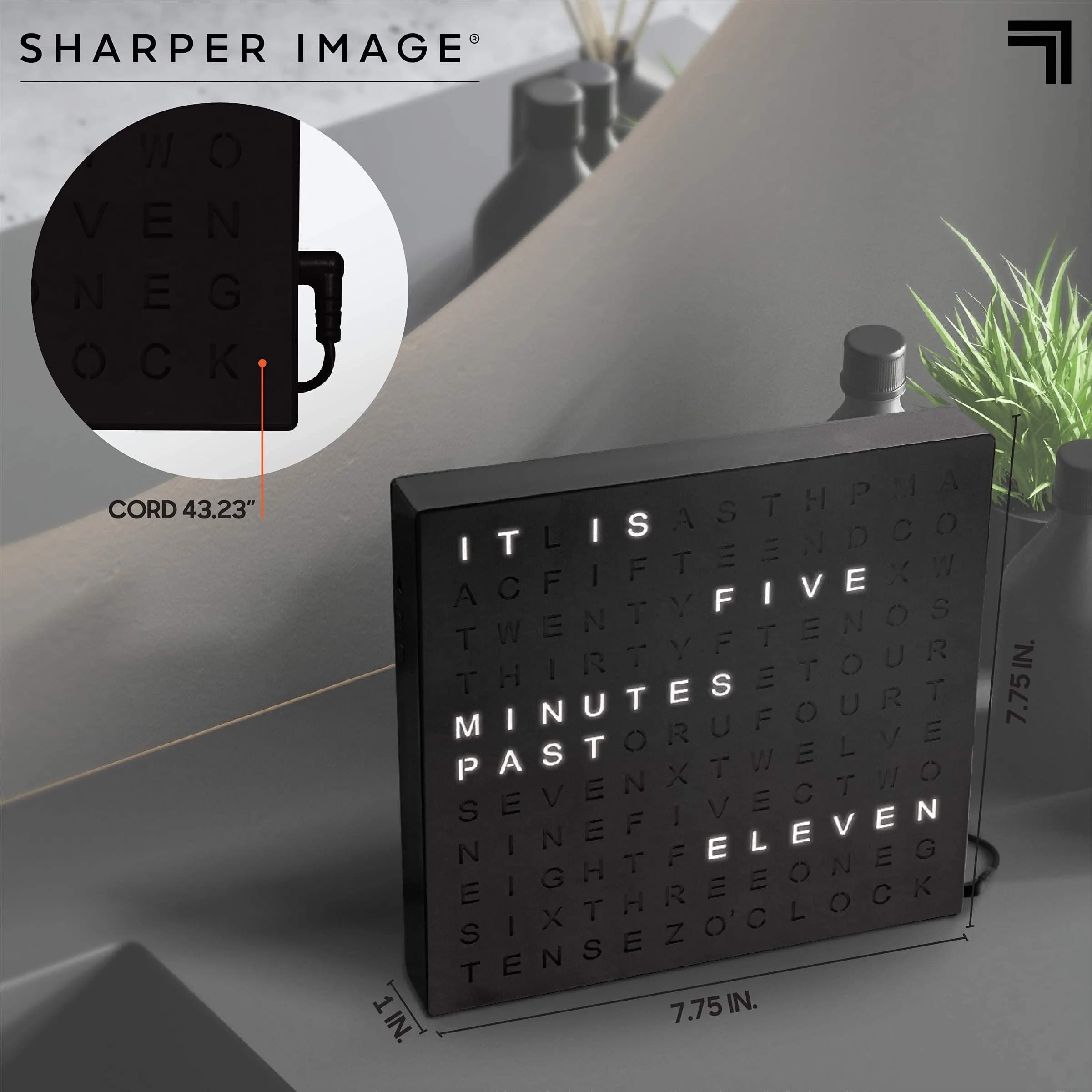 Sharper Image LED Word Digital Clock, 7.75" | Modern Time Display, Silver Finish, Light-Up Wall & Desk Decor thumbnail 6