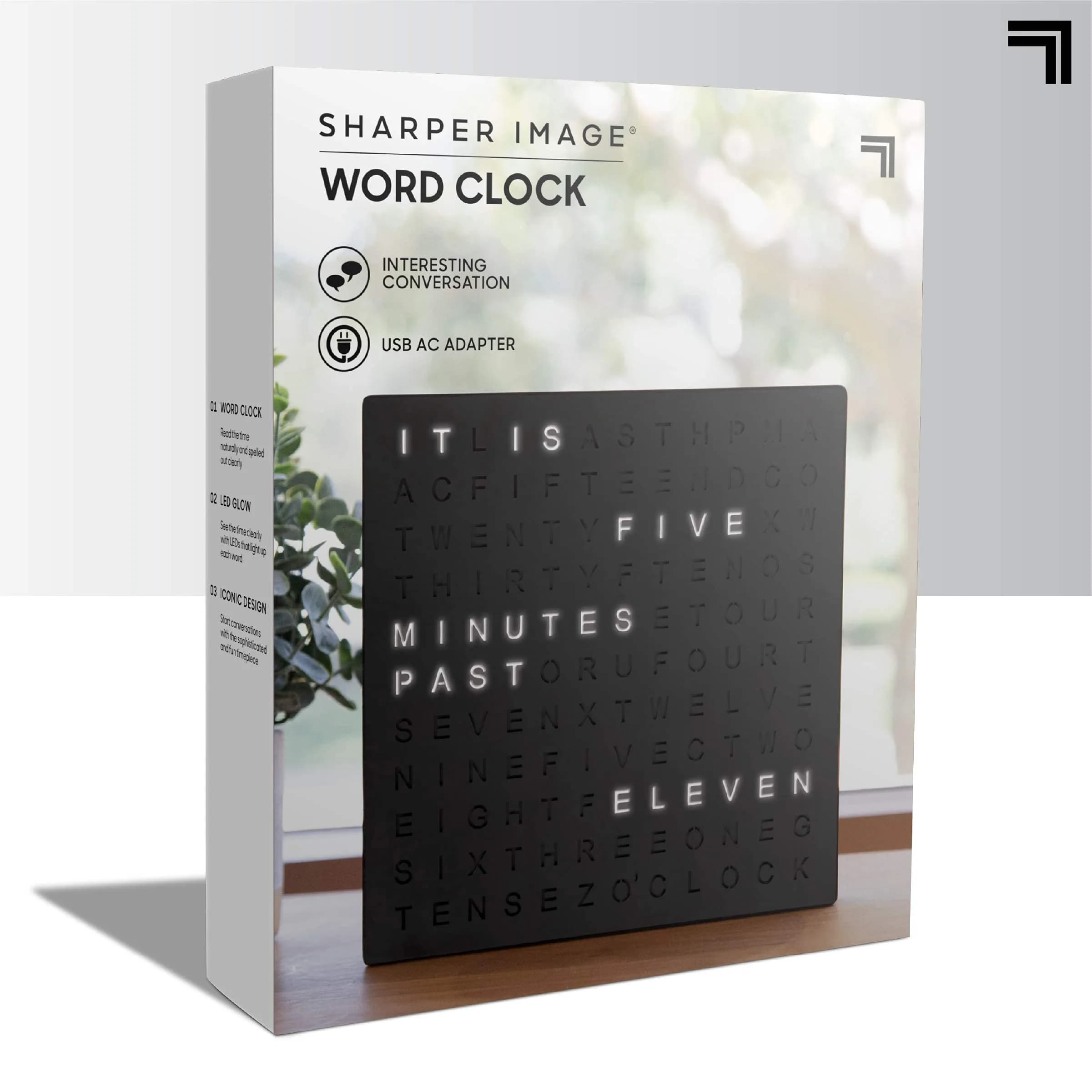 Sharper Image LED Word Digital Clock, 7.75" | Modern Time Display, Silver Finish, Light-Up Wall & Desk Decor thumbnail 9