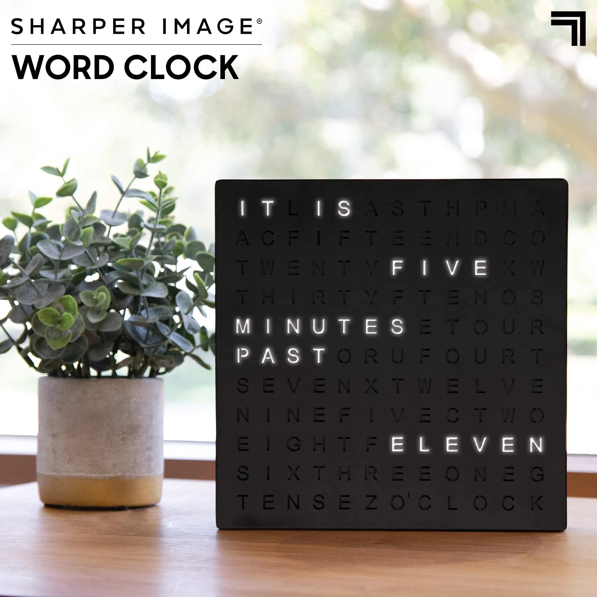 Sharper Image LED Word Digital Clock, 7.75" | Modern Time Display, Silver Finish, Light-Up Wall & Desk Decor thumbnail 2