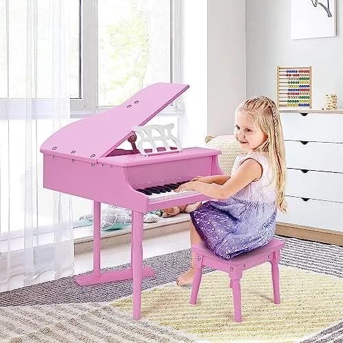 HONEY JOY Classical Kids Piano 30-Key Mini Grand Pink | Wooden Musical Toy for 3+ thumbnail 4
