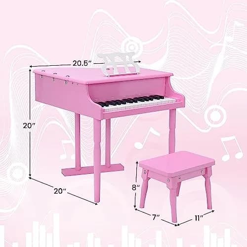 HONEY JOY Classical Kids Piano 30-Key Mini Grand Pink | Wooden Musical Toy for 3+ thumbnail 6