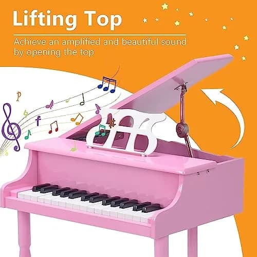 HONEY JOY Classical Kids Piano 30-Key Mini Grand Pink | Wooden Musical Toy for 3+ thumbnail 3