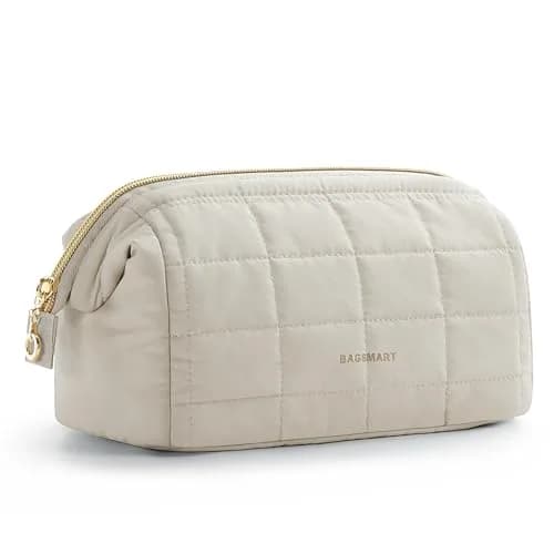 BAGSMART Makeup Bag Travel Toiletry Bag, Wide-Open Zipper, Beige | Spacious, Easy-Clean, Multi-Function thumbnail 1