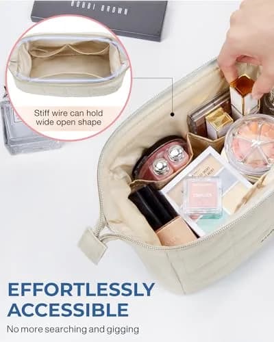 BAGSMART Makeup Bag Travel Toiletry Bag, Wide-Open Zipper, Beige | Spacious, Easy-Clean, Multi-Function thumbnail 4