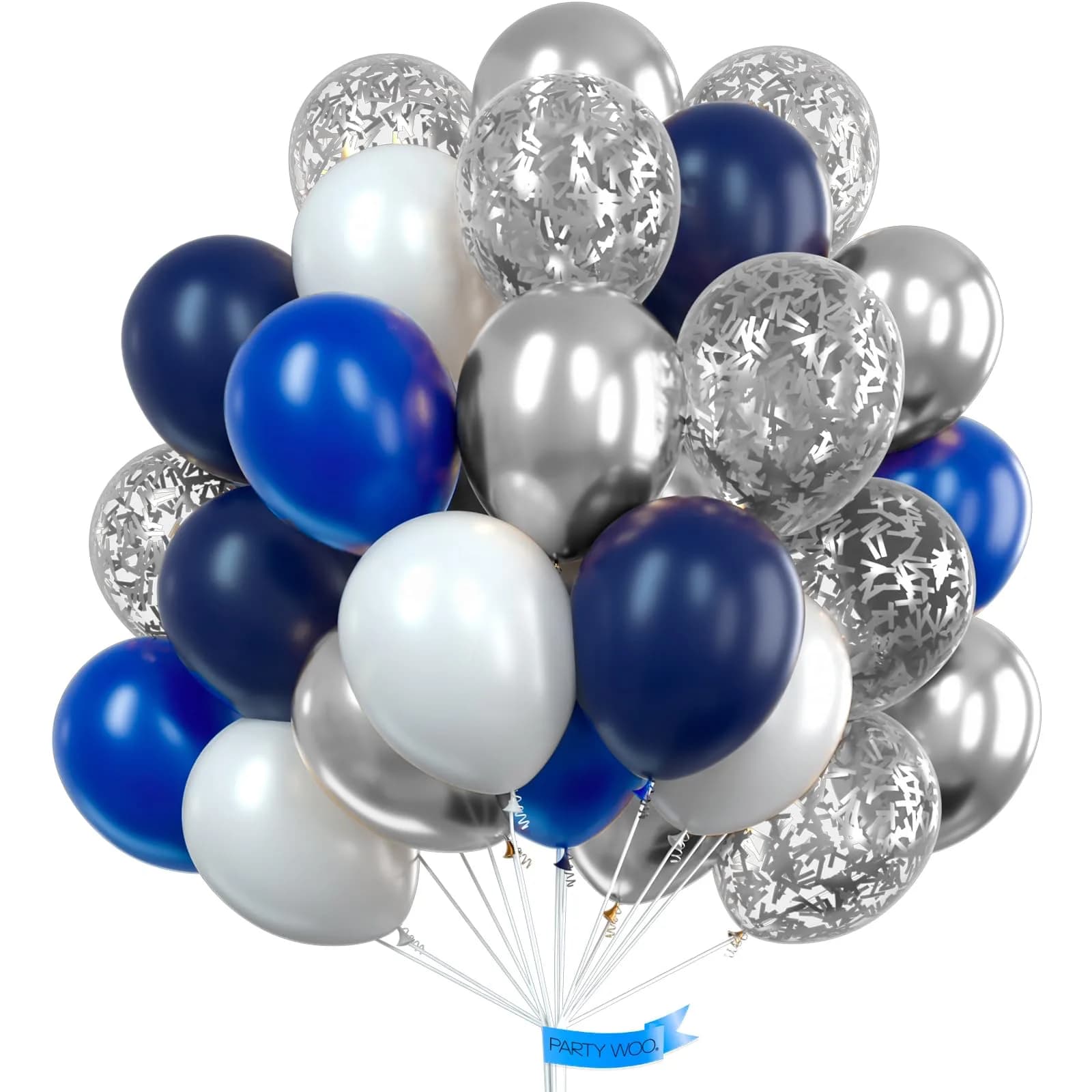 PartyWoo Blue and Silver Balloons 100pcs Royal Blue Silver Balloons | Assorted Colors Value Pack - main product image