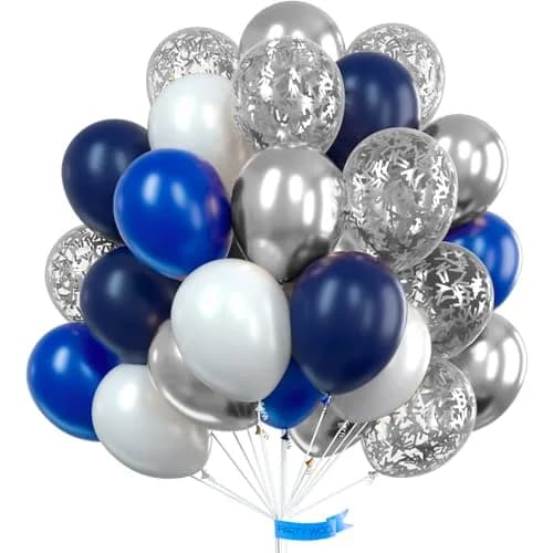 PartyWoo Blue and Silver Balloons 100pcs Royal Blue Silver Balloons | Assorted Colors Value Pack thumbnail 1