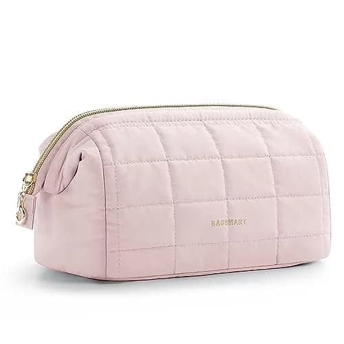 BAGSMART Makeup Bag Travel Toiletry Bag, Wide-open Zipper Pouch, Pink | Spacious & Easy-Clean thumbnail 1