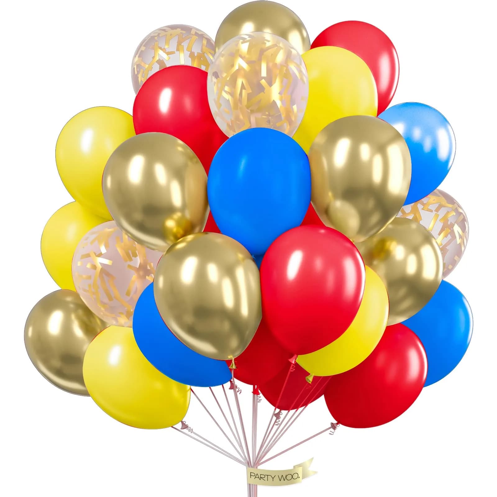 PartyWoo Blue and White Balloons 100pcs 12 Inch Pearl Blue White Balloons | ASTM Certified Latex Party Balloons — Red Yellow Blue-2095