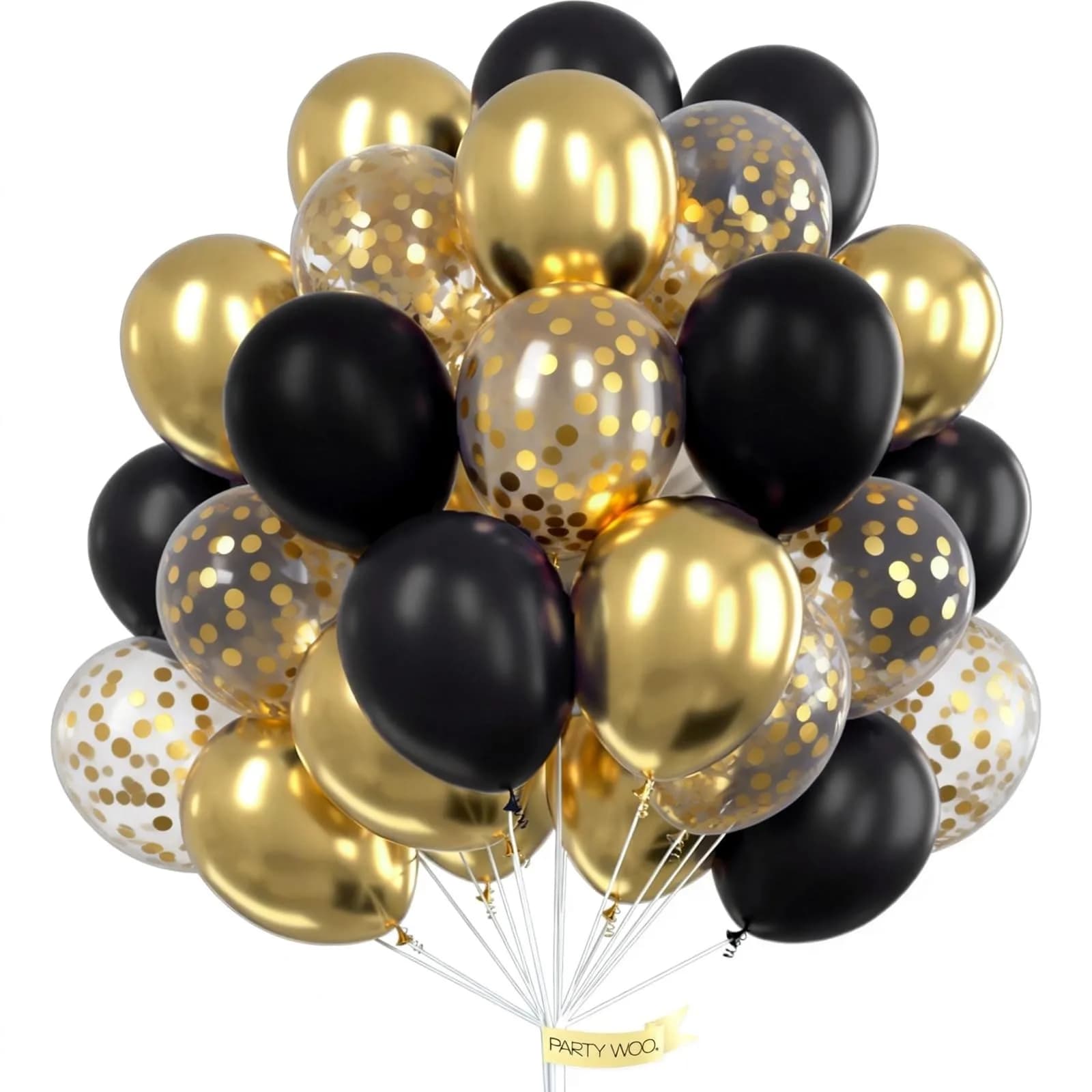 PartyWoo Gold and Black Balloons 100pcs Black Metallic Gold Balloons | Assorted Colors Value Pack - main product image