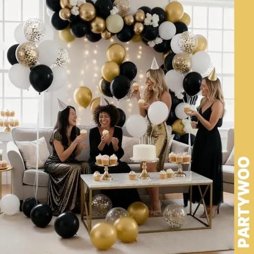 PartyWoo Gold and Black Balloons 100pcs Black Metallic Gold Balloons | Assorted Colors Value Pack thumbnail 4