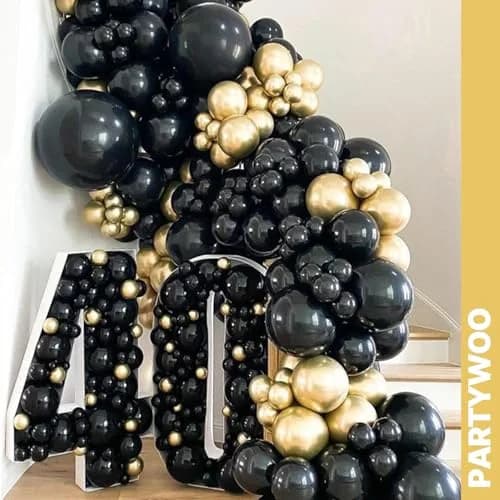 PartyWoo Gold and Black Balloons 100pcs Black Metallic Gold Balloons | Assorted Colors Value Pack thumbnail 9