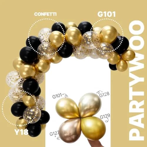 PartyWoo Gold and Black Balloons 100pcs Black Metallic Gold Balloons | Assorted Colors Value Pack thumbnail 3