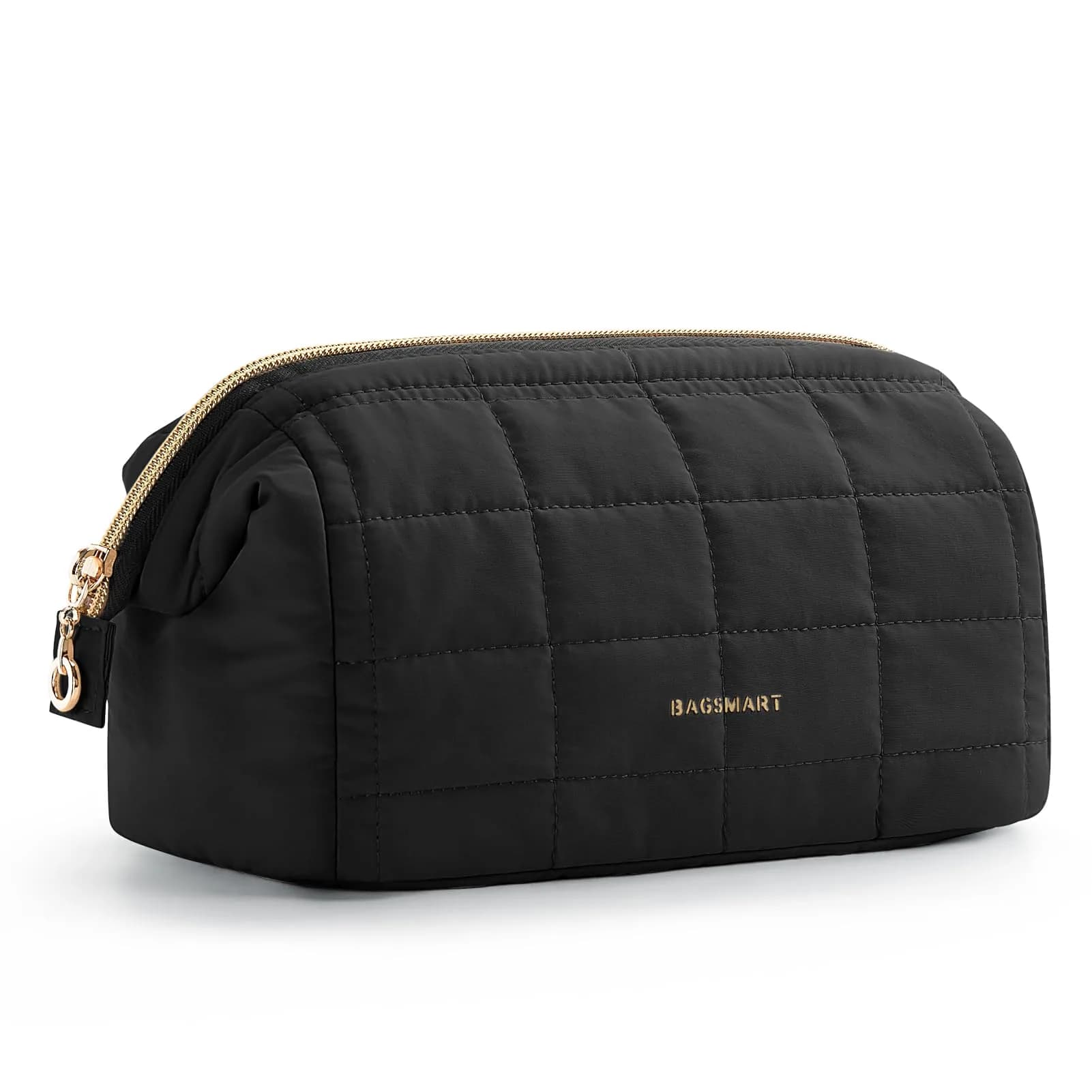 BAGSMART Makeup Bag Travel Toiletry Bag Wide Open Zipper Pouch, Black | Spacious & Easy-Clean