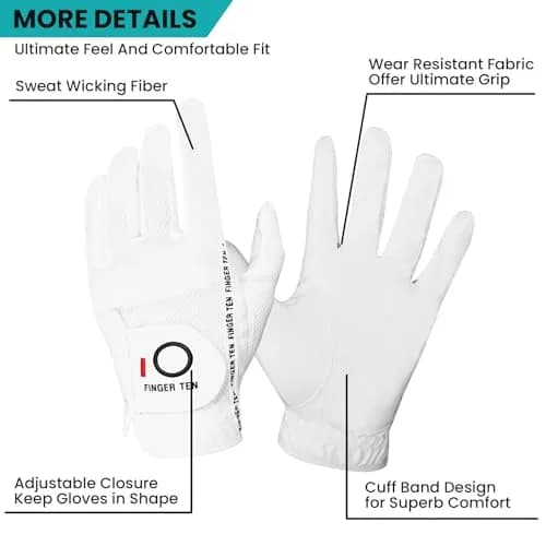 FINGER TEN Rain Grip Golf Gloves Men XX-Large (156 g / 6 oz) | All-Weather Ambidextrous Fit thumbnail 2