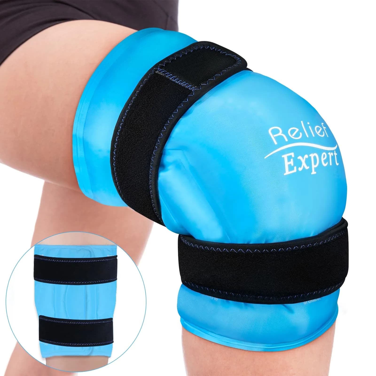 Relief Expert Knee Ice Pack Wrap Around Entire Knee Blue XL | Reusable Cold Compress for Muscle Relaxation & Post-Workout Recovery — XXXL