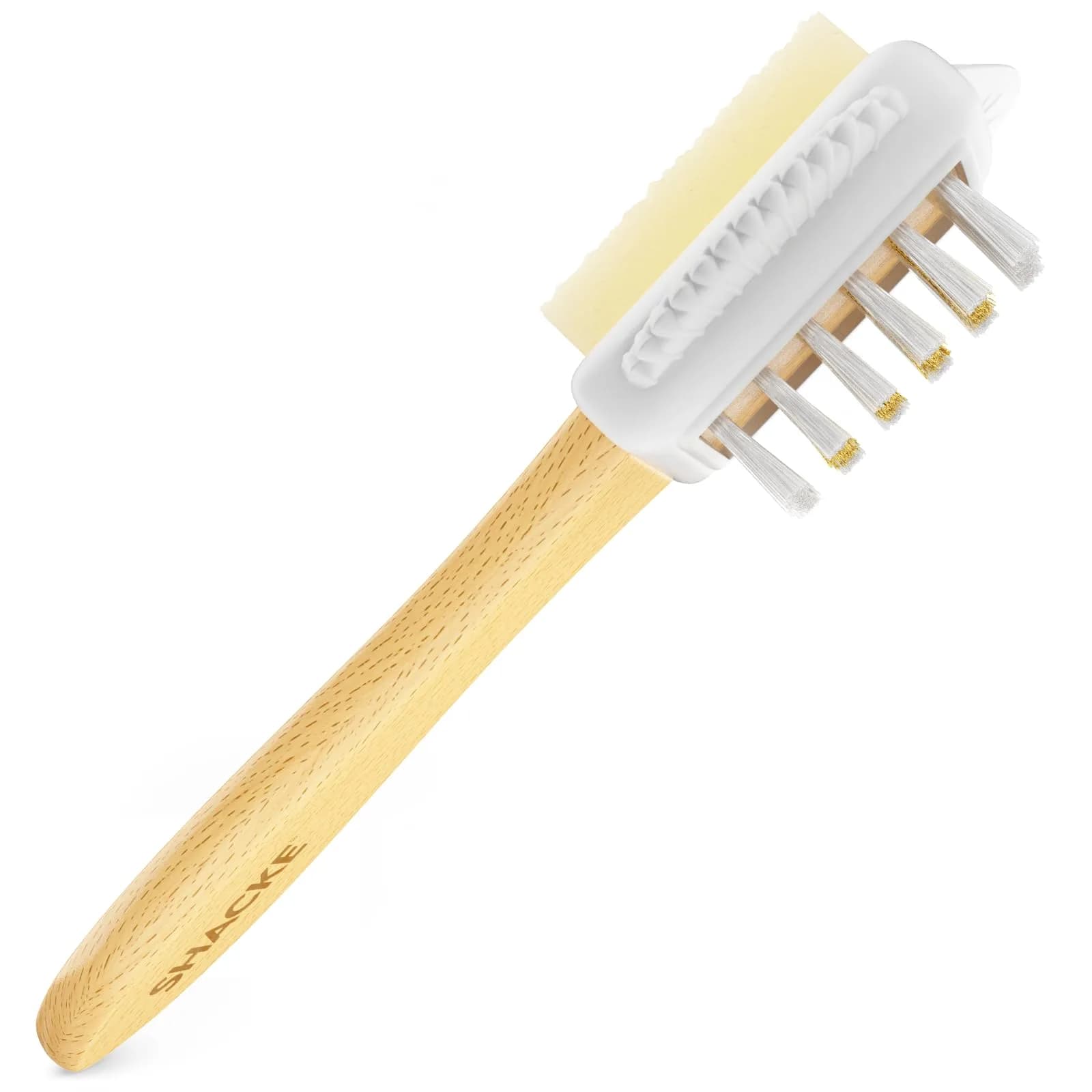 Shacke 4-Way Suede & Nubuck Brush Cleaner with Eraser, White | Cleans Shoes, Boots, Jackets, Furniture