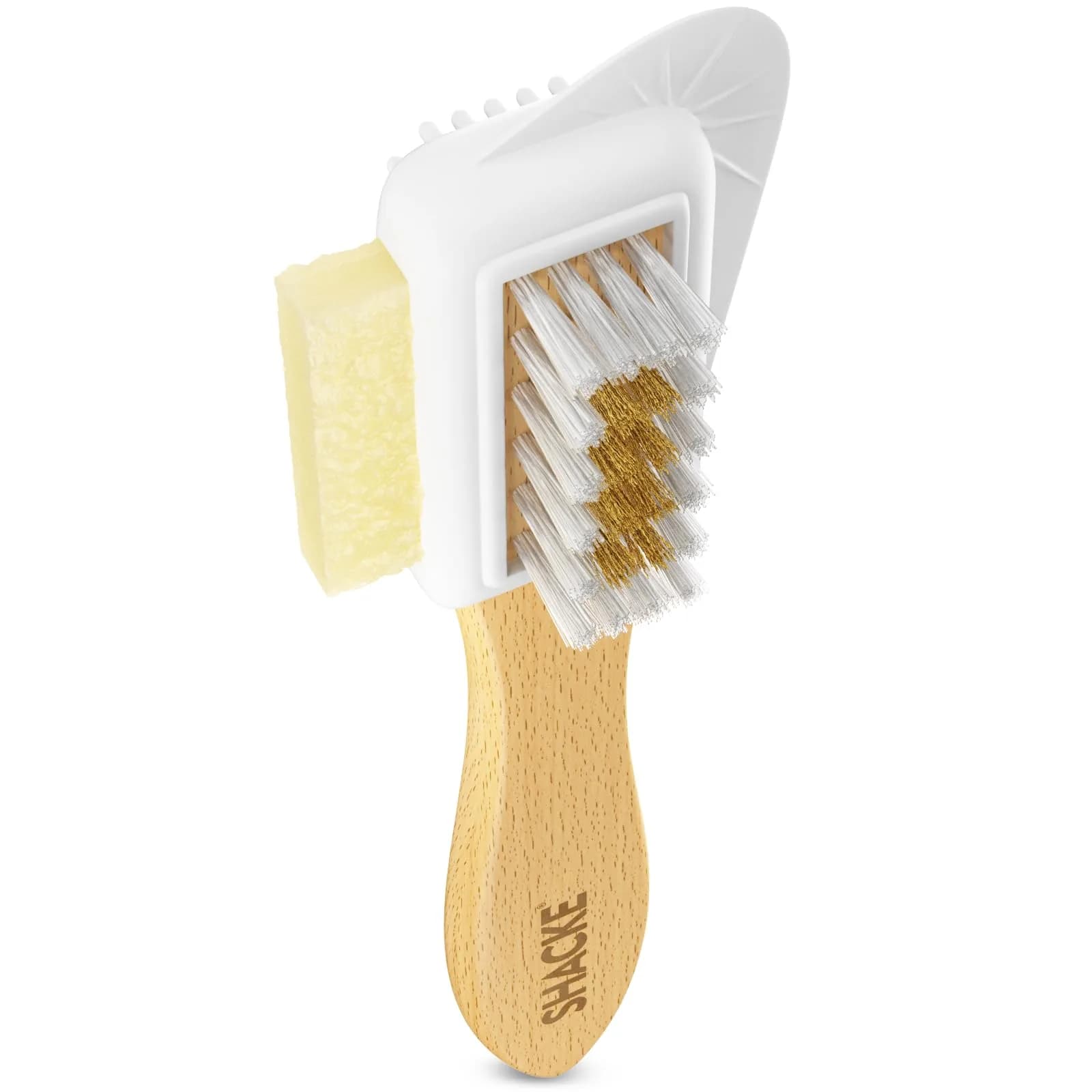 Shacke 4-Way Suede & Nubuck Brush Cleaner with Eraser, White | Cleans Shoes, Boots, Jackets & Furniture