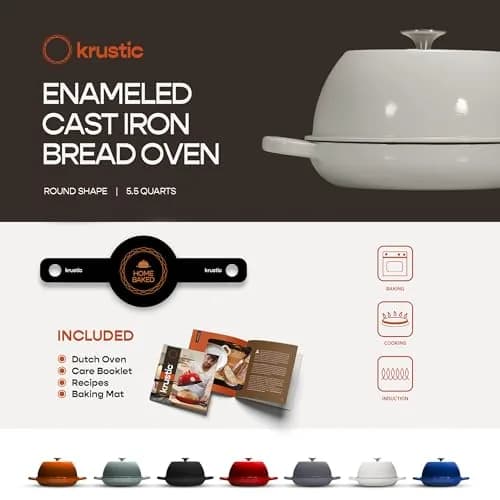 Krustic 6 Qt Enameled Cast Iron Dutch Oven for Sourdough Bread | 10 Inch Round Pot with Lid thumbnail 5