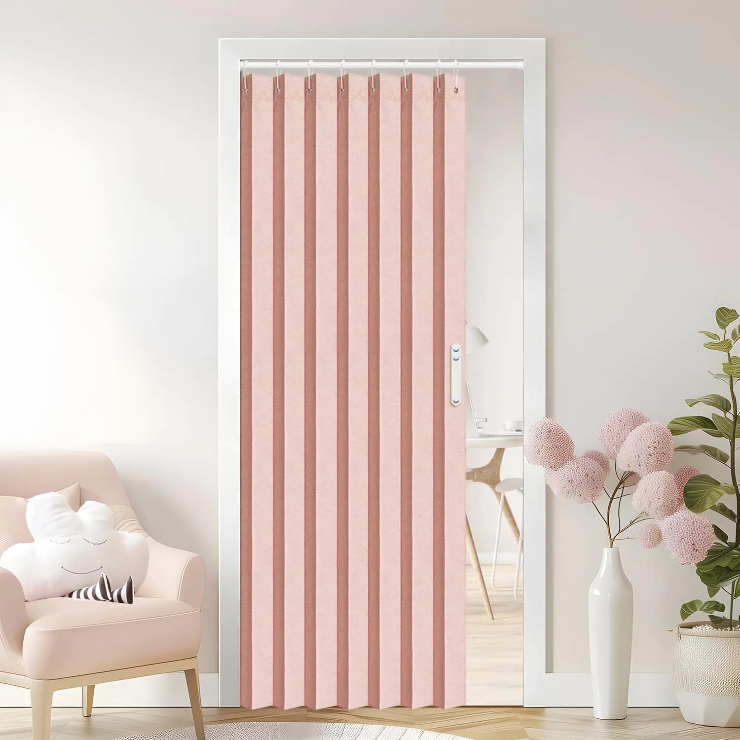 Vatge Accordion Door Curtain Pink Panel 100cm x 198cm (39"W x 78"L) | Faux Linen Privacy Divider