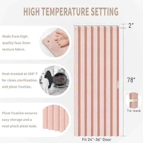 Vatge Accordion Door Curtain Pink Panel 100cm x 198cm (39"W x 78"L) | Faux Linen Privacy Divider thumbnail 2