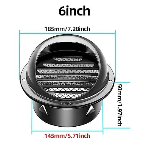 PIIYOOSNN 6" inch Round Wall Vent Cap Stainless Steel Mesh | Windproof & Rainproof HVAC Cover thumbnail 7