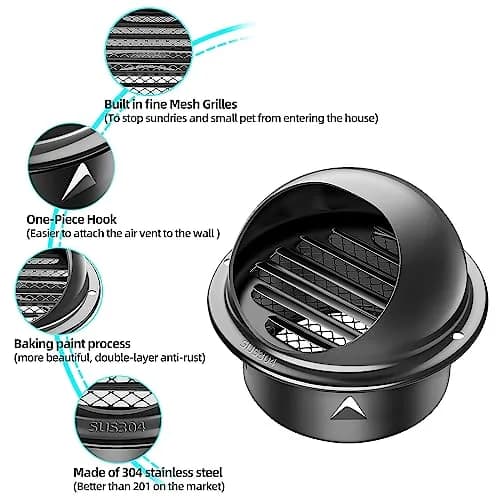 PIIYOOSNN 4-inch Round Wall Vent Cap with Mesh, 10.2 cm (4") Stainless Steel Air Vent | Hemispherical Hood for HVAC Exhaust thumbnail 2