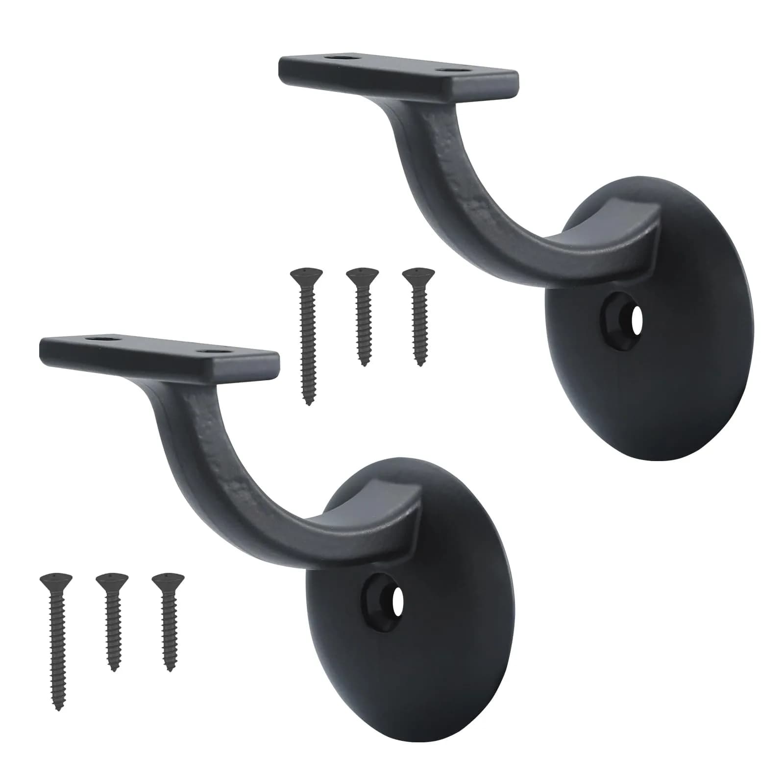 HOME MASTER HARDWARE Hand Rail Brackets for Stairs 6 Pack | Heavy Duty Zinc Support, Matte Black Finish — 2-1/8" Matte Black