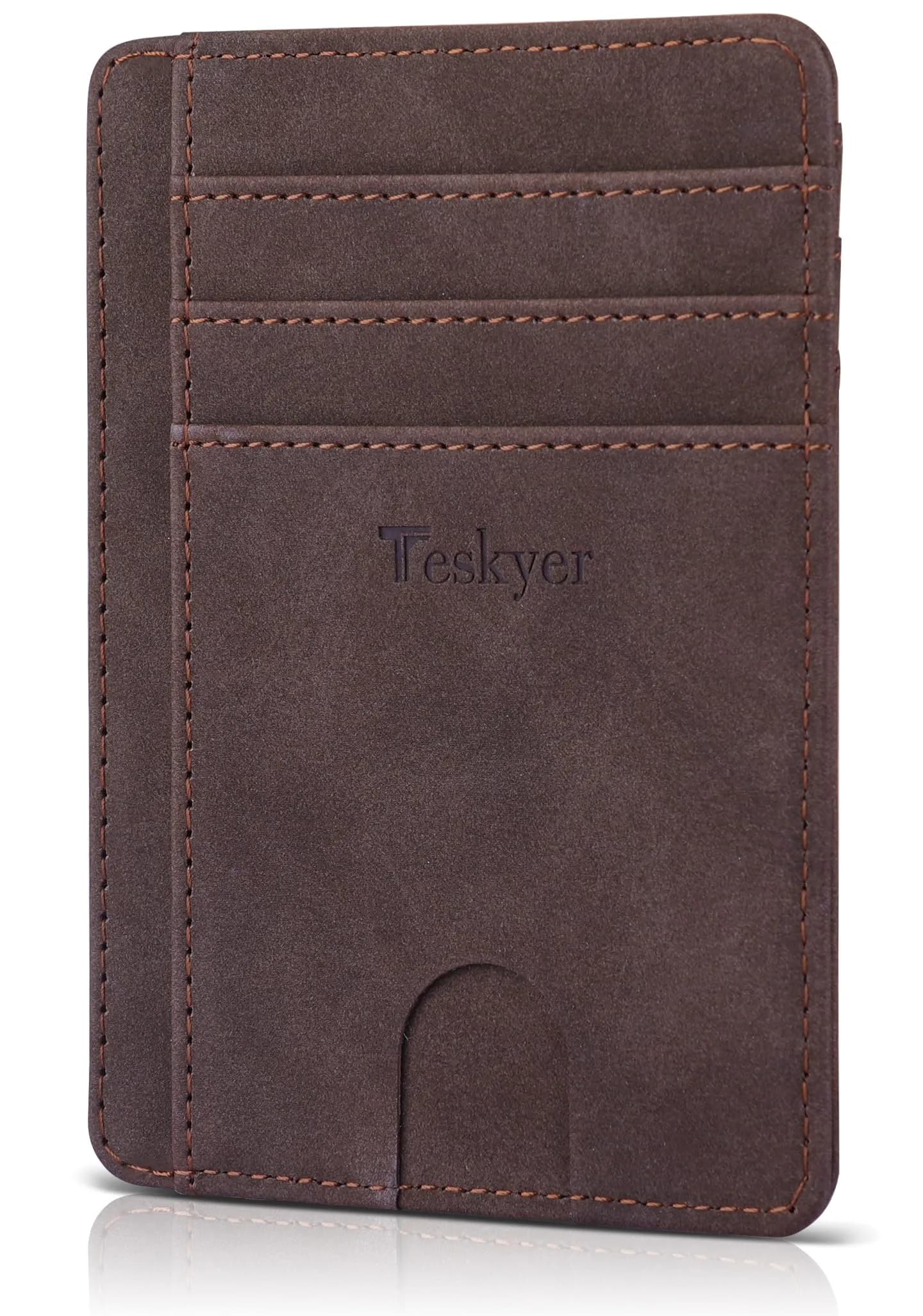 Teskyer RFID Slim Minimalist Wallet for Men, Y98 - Dark Brown | Front Pocket RFID Blocking Leather Wallet - main product image