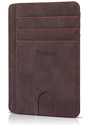 Teskyer RFID Slim Minimalist Wallet for Men, Y98 - Dark Brown | Front Pocket RFID Blocking Leather Wallet thumbnail 1