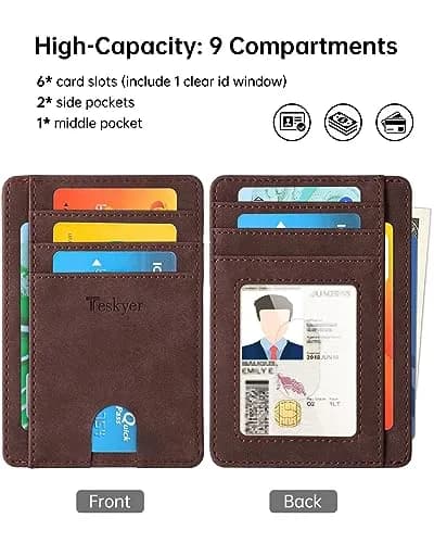 Teskyer RFID Slim Minimalist Wallet for Men, Y98 - Dark Brown | Front Pocket RFID Blocking Leather Wallet thumbnail 3