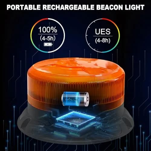 AnTom Magnetic Wireless Amber Warning Beacon Light for Trucks | 360° Visibility, 9 Flash Patterns, IP66 Waterproof (70-120c) thumbnail 3